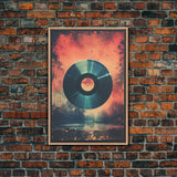 Vinyl Record Wall Art, Framed Canvas Print, Retro 1980s Style Wall Decor, Gift For Him, Gift For Audiophile