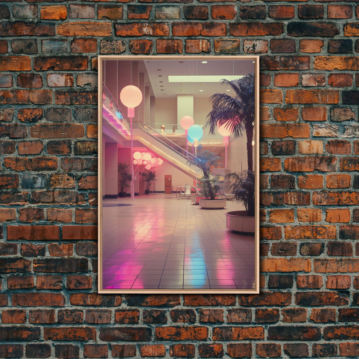 Photo Of A 1980s Mall, Framed Canvas Print, Liminal Spaces, Vaporwave Aesthetic Wall Art, Game Room Decor