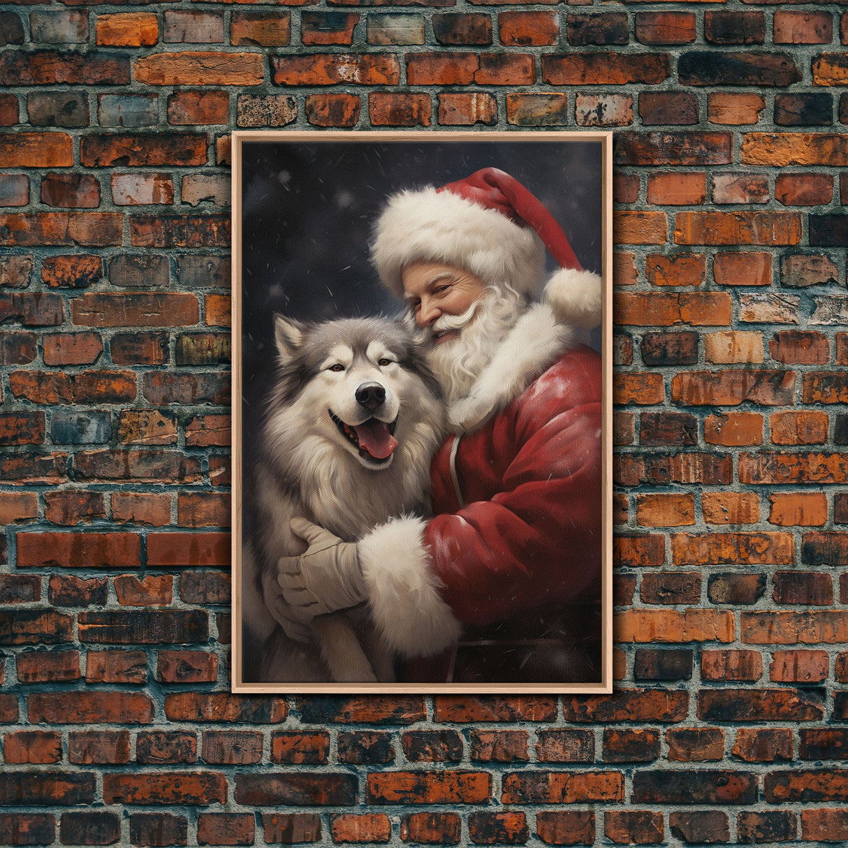 Santa Claus and his Alaskan Malamute, Christmas Wall Art, Dog Gift, Christmas Dog, Winter Wall Art, Santa Decor, Santa Art Print