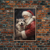 Santa Claus and his Alaskan Malamute, Christmas Wall Art, Dog Gift, Christmas Dog, Winter Wall Art, Santa Decor, Santa Art Print