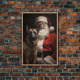 Santa Claus and his Belgian Malinois, Cute Dog Art, Framed Canvas Print, Christmas Art, Christmas Decor, Christmas Art Print, Cute Dog Print