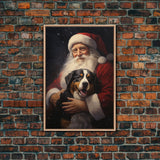 Santa Claus and his Bernese Mountain Dog, Cute Dog Art, Framed Canvas Print, Christmas Art, Christmas Decor, Christmas Art Print, Cute Dog