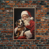 Santa Claus And His Beagle, Christmas Wall Art, Dog Gift, Christmas Dog, Winter Wall Art, Santa Decor, Santa Art Print, Cute Dog Print