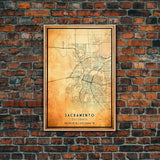 Vintage Sacramento map print poster or framed canvas | Sacramento city map print poster canvas | Sacramento, California print poster canvas