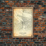 Portland Oregon Street Map, Framed Canvas Art, Oregon United States Road Map Wall Art, Office Wall Art, Portland Wall Decor for Office
