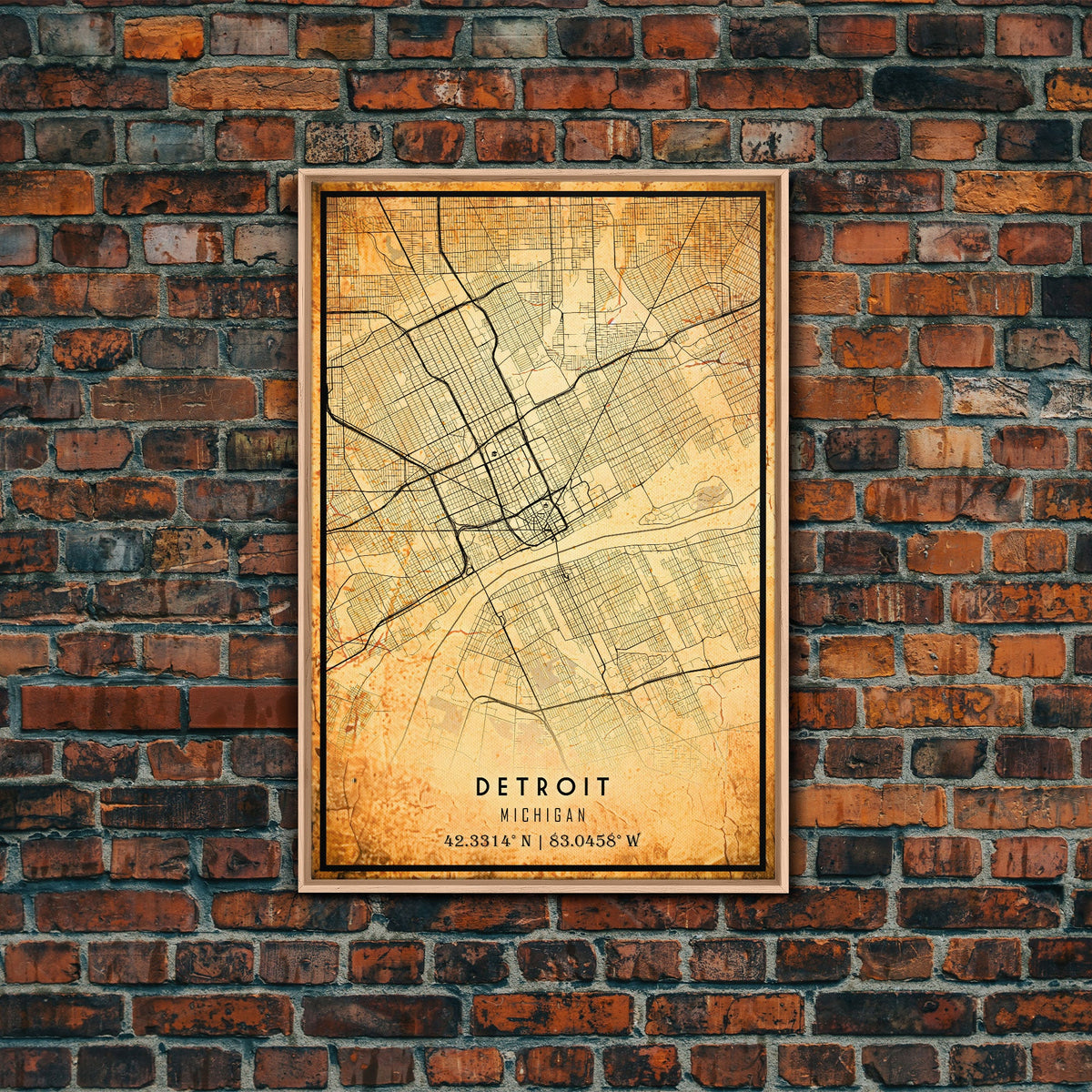 Detroit City Vintage Map Print, Custom Map, Custom Map Art, Custom Cit ...