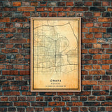 Omaha Nebraska map print poster or framed canvas, Omaha map print poster canvas, Omaha city map print poster canvas, Vintage Travel Art