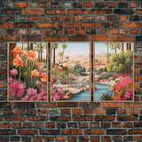 Floral Art Print, Palm Trees Art, Desert Wall Art, Mountain Art, Canvas Print, Wall Art, 3 Piece Wall Art, Gift For Coworker, Western Decor