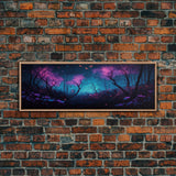 Beautiful Fantasy Forest, Framed Canvas Print, Fantasy Art, Butterflies and Fireflies Light up a Fairy Forest At Night, Framed Wall Art