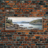 Colored Pencil Landscape Wall Art Print, Lake, Riverbank, River, Trees, Mountain, Large Canvas Art Print, Panoramic, Wall Art, Canvas Print