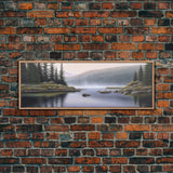 Colored Pencil Landscape Wall Art Print, Riverbank, River, Trees, Mountain, Nature Large Canvas Art Print, Panoramic, Wall Art, Canvas Print