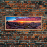 Photographic Panoramic of Badlands National Park, Sunset Photography, National Park Art, Framed Canvas Print, Landscape Photography