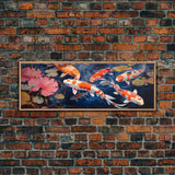 The Koi Pond Framed Canvas Print, Koi Fish Decor, Koi Fish Garden Wall Art, Koi Fish and Lilly Pads