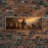 Jesus The Lion Of Judah, Framed Canvas Print, Christian Wall Art, Jesus and Lions, Oil Painting of Jesus