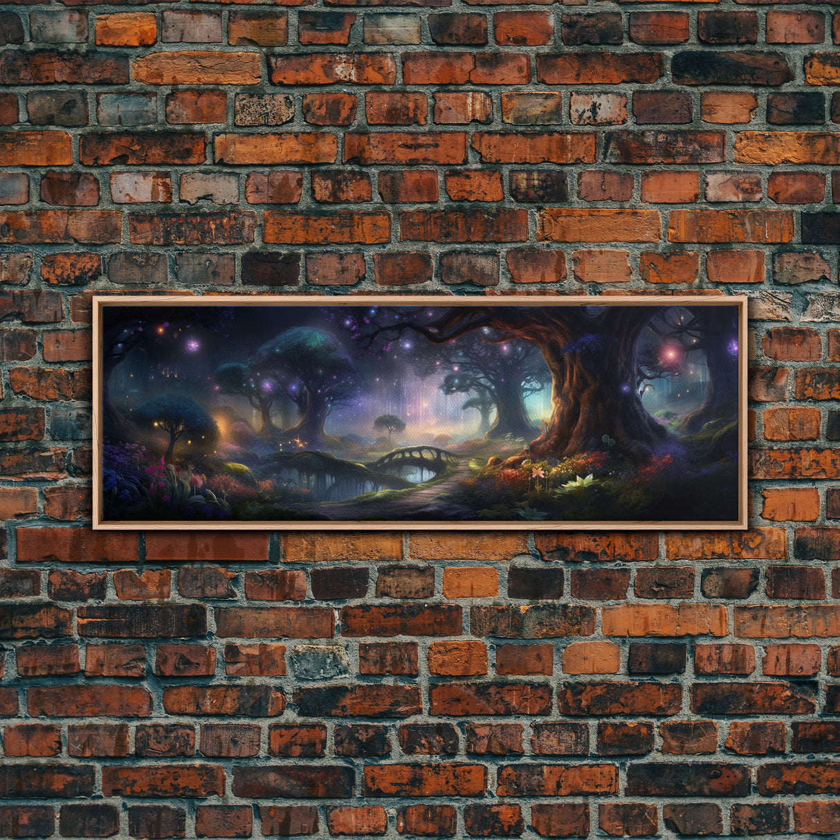Spiritual Fantasy Forest Wall Art Print, Lanterns and Glowing Trees and Rivers, Fantasy Painting, Living Room Wall Art