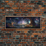 Spiritual Fantasy Forest Wall Art Print, Lanterns and Glowing Trees and Rivers, Fantasy Painting, Living Room Wall Art