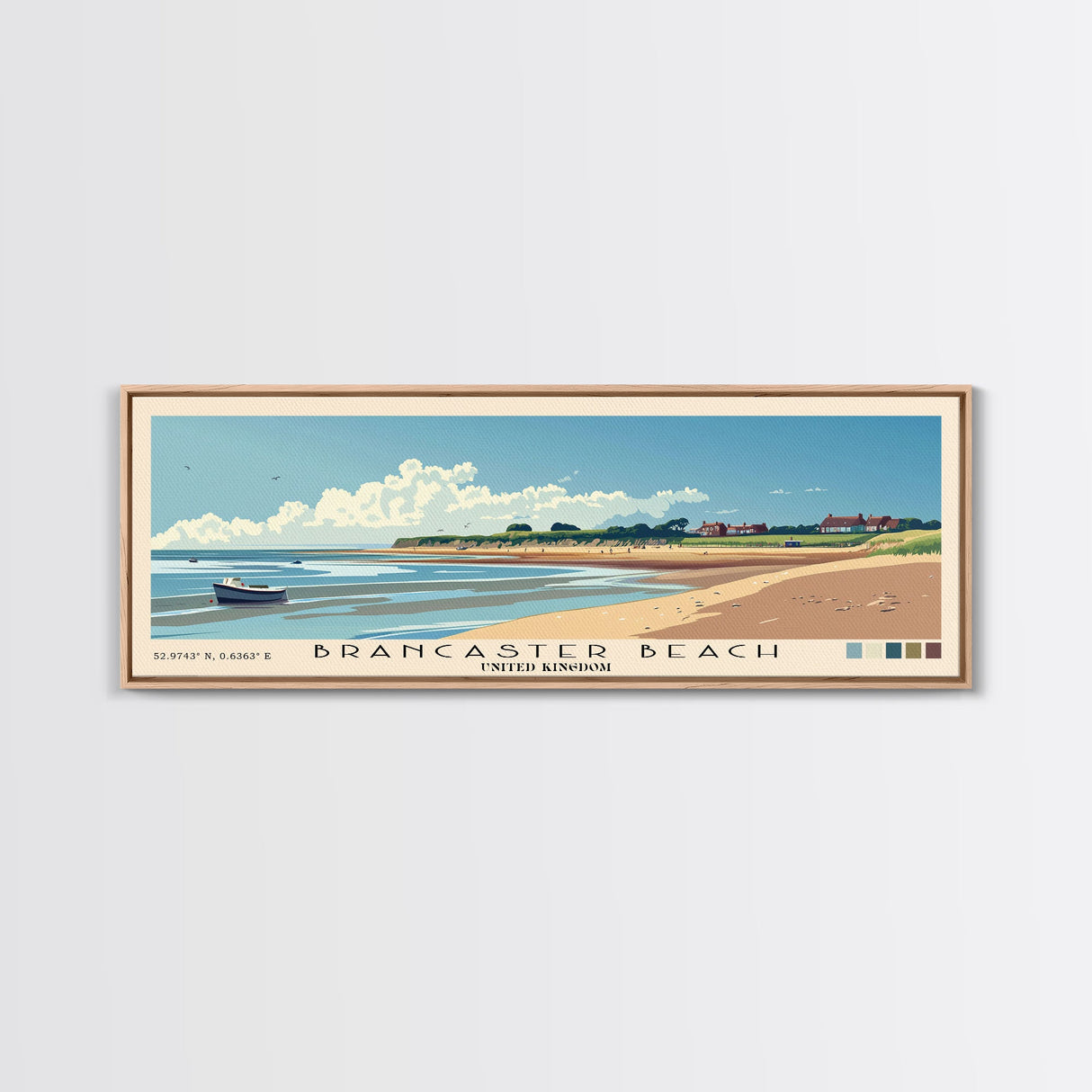 Brancaster Beach, United Kingdom Panoramic Beach Print, Vacation Gift, United Kingdom Wall Art, Framed Canvas Print, Framed Beach Painting
