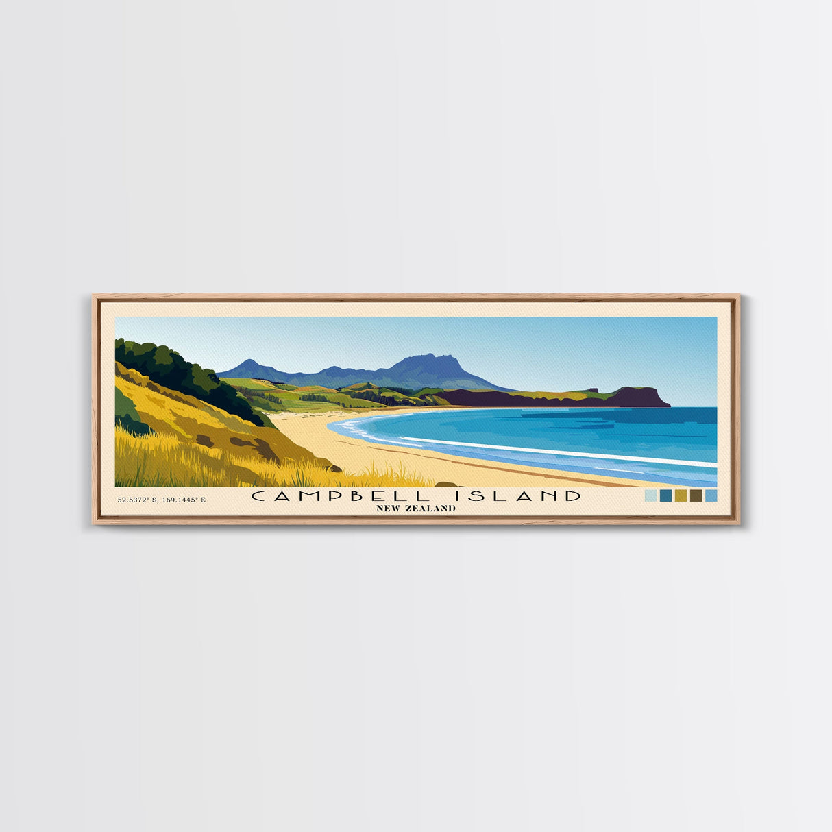 Campbell Island, New Zealand Panoramic Print, Vacation Gift, New Zealand Wall Art, Beach Painting, Beach Decor, Large Wall Art, Wood Frame Art