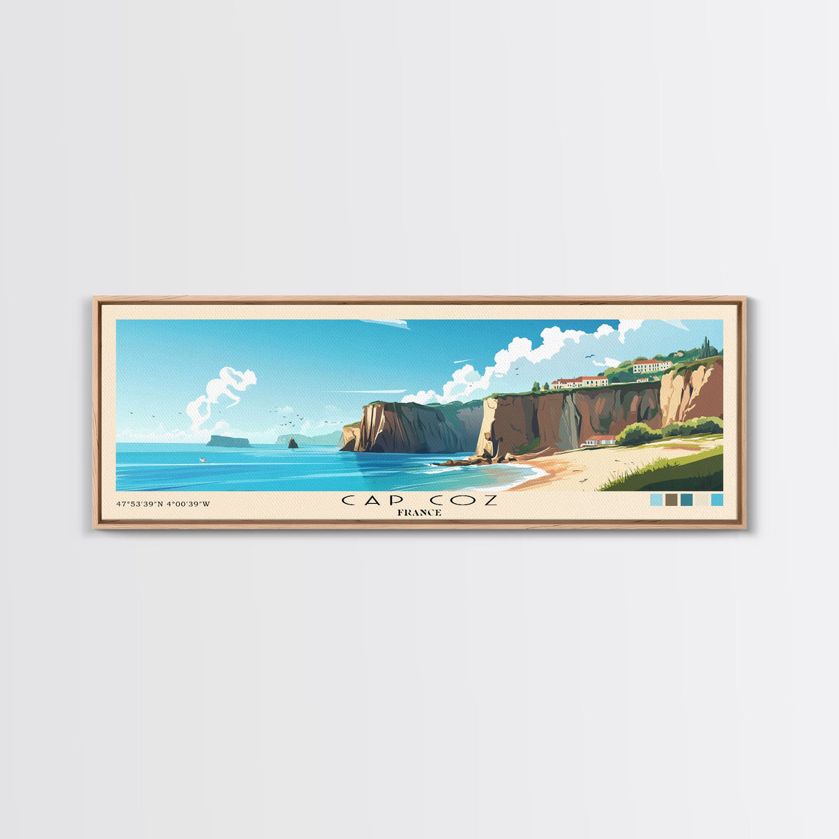 Cap Coz, France Panoramic Print, Vacation Gift, France Wall Art, Beach Painting, Beach Decor, Large Wall Art, Wood Frame Art