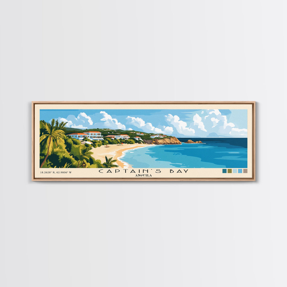 Captain's Bay, Anguila Panoramic Print, Vacation Gift, Anguila Wall Art, Beach Painting, Beach Decor, Beach Or Lakehouse Art