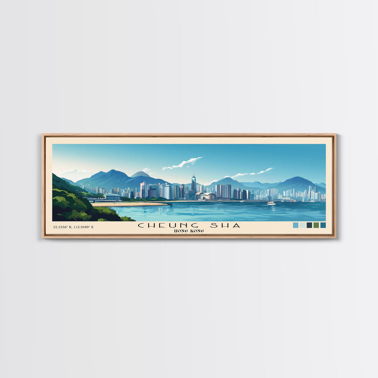 Cheung Sha, Hong Kong Panoramic Print, Vacation Gift, Hong Kong Wall Art, Beach Painting, Beach Decor, Large Wall Art, Wood Frame Art