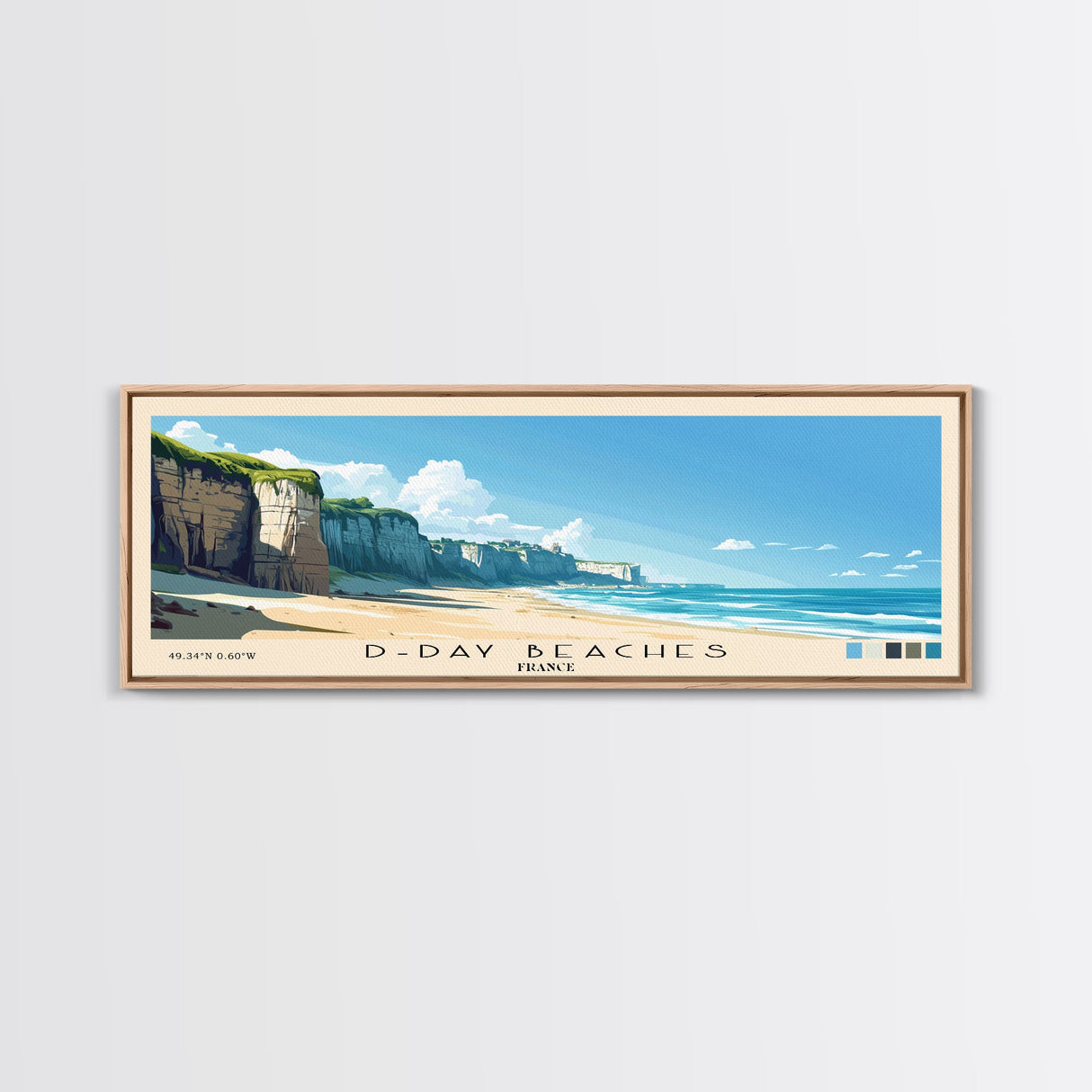 D-Day beaches, France Panoramic Beach Print, Vacation Gift, France Wall Art, Framed Canvas Print, Framed Beach Painting