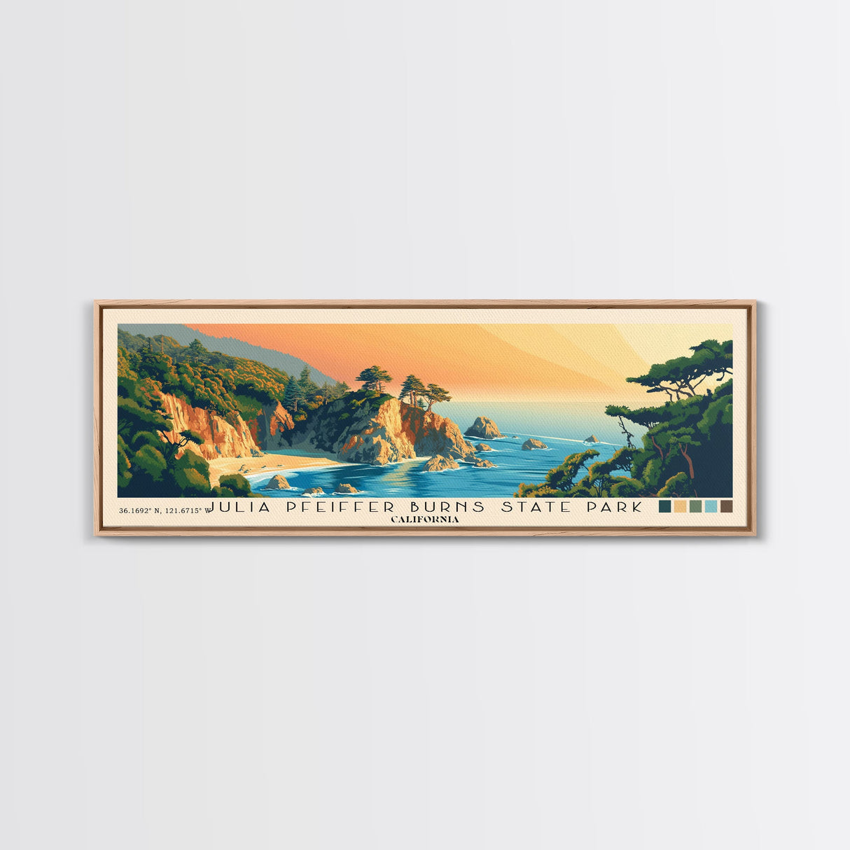 Julia Pfeiffer Burns State Park, California Panoramic Print, Vacation Gift, California Wall Art, Beach Painting, Beach Decor, Large Wall Art, Wood Frame Art