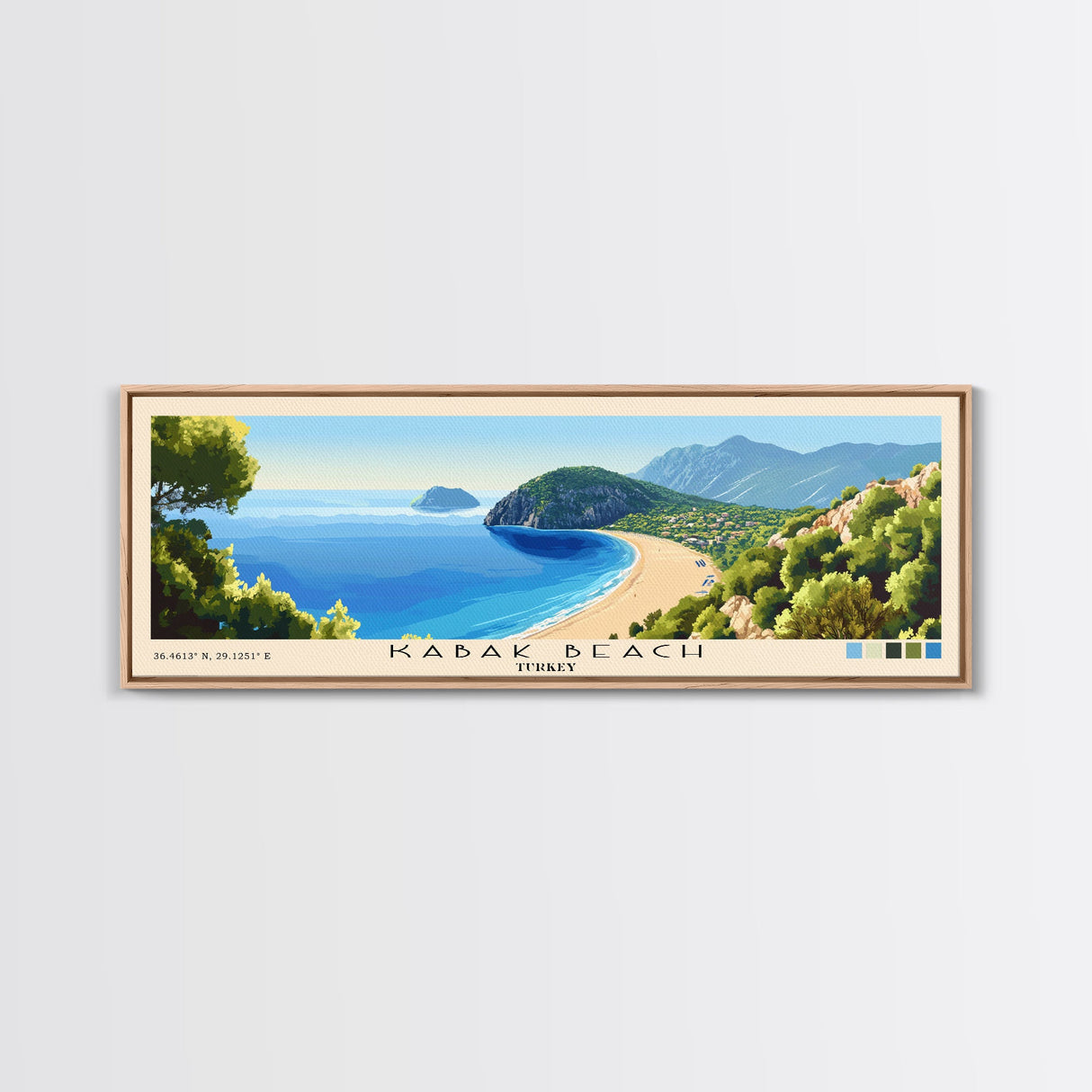 Kabak Beach, Turkey Panoramic Print, Vacation Gift, Turkey Wall Art, Beach Painting, Beach Decor, Beach Or Lakehouse Art