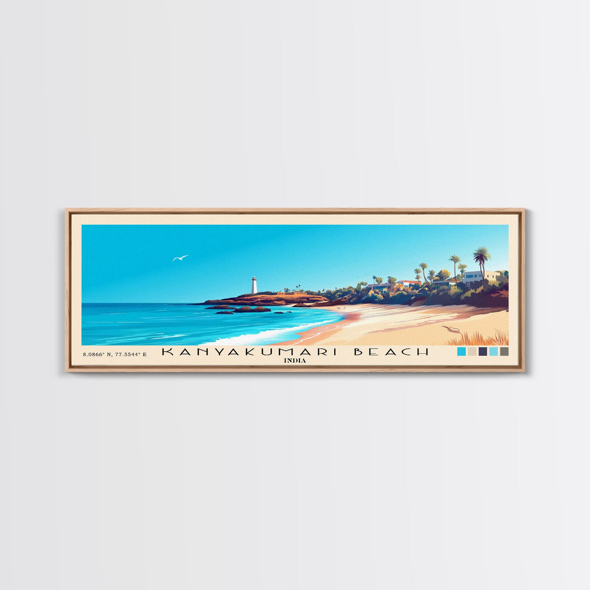 Kanyakumari Beach, India Panoramic Beach Print, Vacation Gift, India Wall Art, Framed Canvas Print, Framed Beach Painting