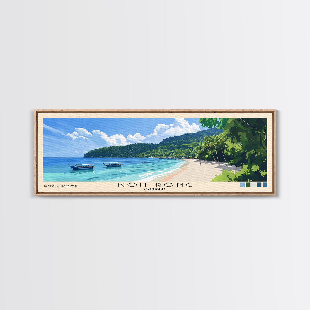 Koh Rong, Cambodia Panoramic Print, Vacation Gift, Cambodia Wall Art, Beach Painting, Beach Decor, Large Wall Art, Wood Frame Art