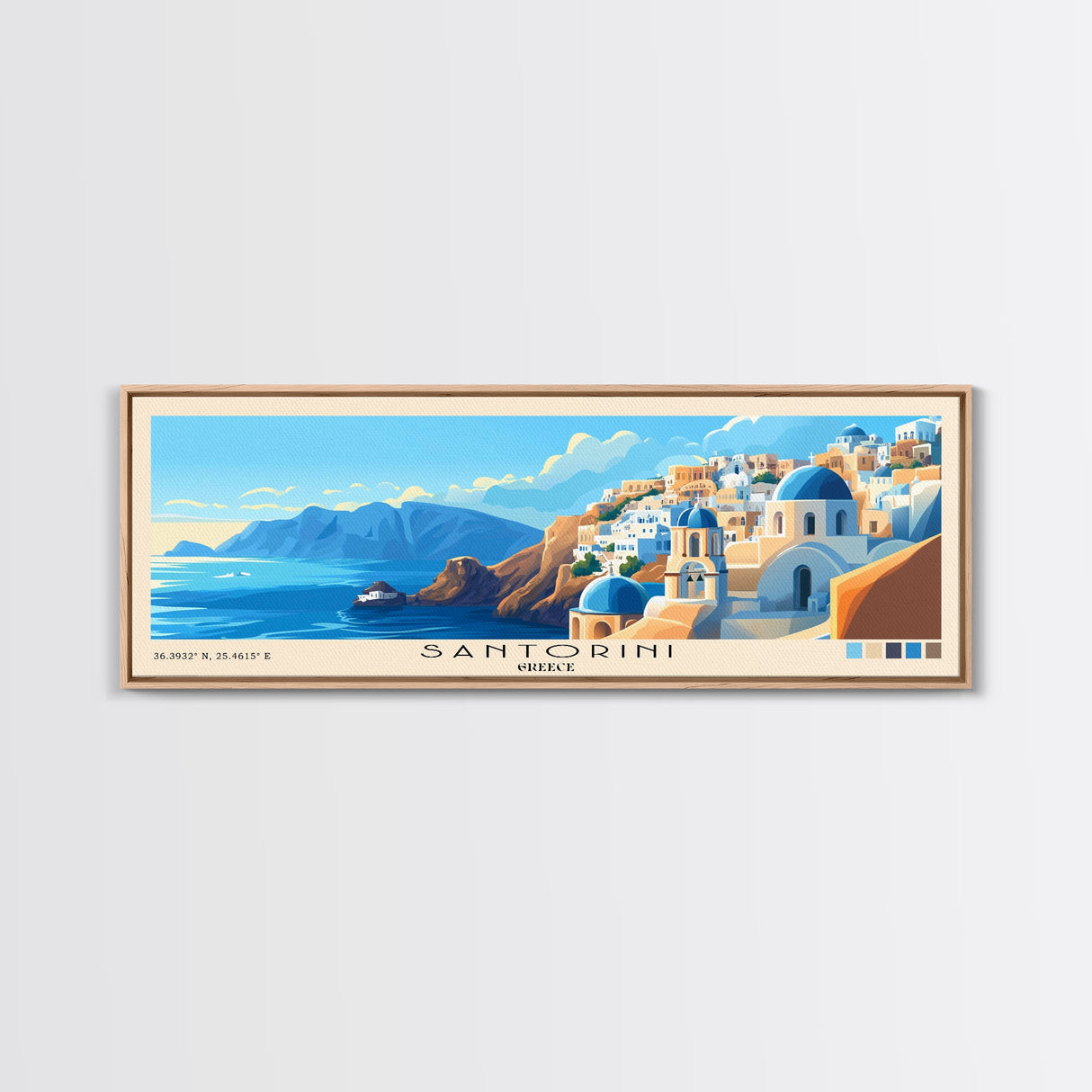 Santorini, Greece Panoramic Print, Vacation Gift, Greece Wall Art, Vacation Wall Art, Vacatation Memories, Beach Decor, Beach Or Lakehouse Art