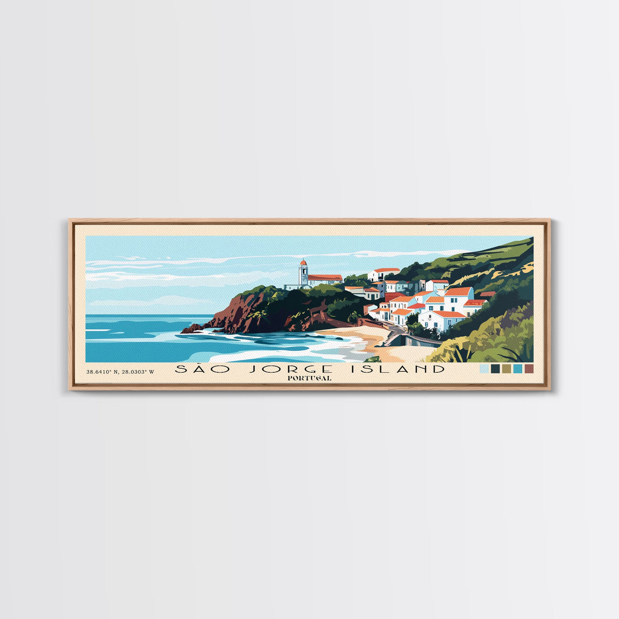 São Jorge Island, Portugal Panoramic Beach Print, Vacation Gift, Portugal Wall Art, Beach Painting, Beach Decor, Beach Painting
