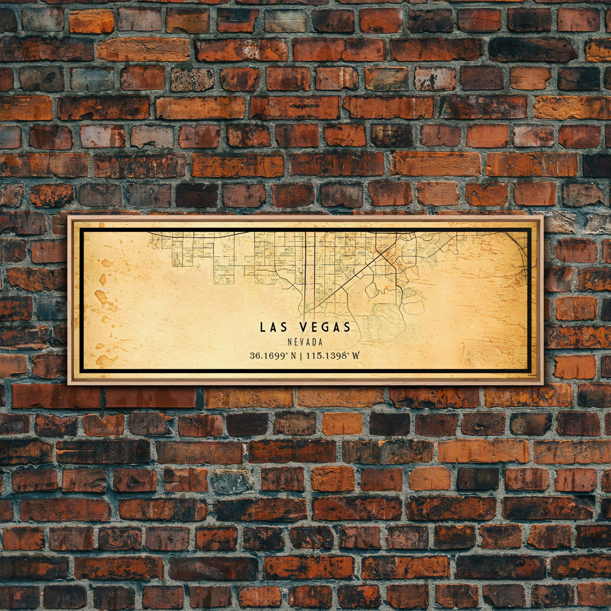 Panoramic Old Las Vegas City Map Wall Art Canvas Print, Vintage Style Las Vegas Map, Framed Wall Art, Cool Las Vegas Wall Art, Office Decor
