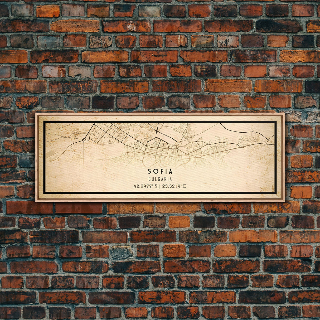 Panoramic Sofia Bulgaria map print poster or framed canvas, Sofia map print poster canvas, city map print poster canvas, Vintage Travel Art