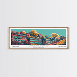 Greensboro North Carolina Travel Poster Framed Canvas Print, Panoramic Mid Century Modern Art, Pop Art Style, Wall Decor, Home Decor, Retro Style Art