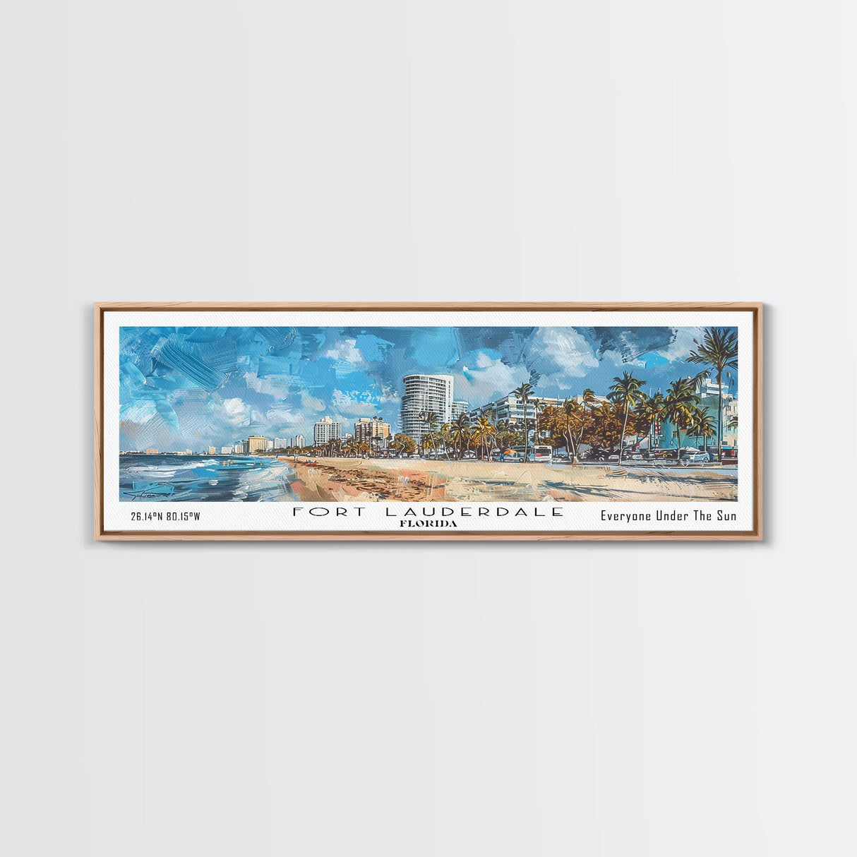 Fort Lauderdale Florida Panoramic Watercolor Painting, Scenic Framed Canvas Print, Urban Wall Art for Living Room, Travel Poster, Home Decor, City Gift Idea
