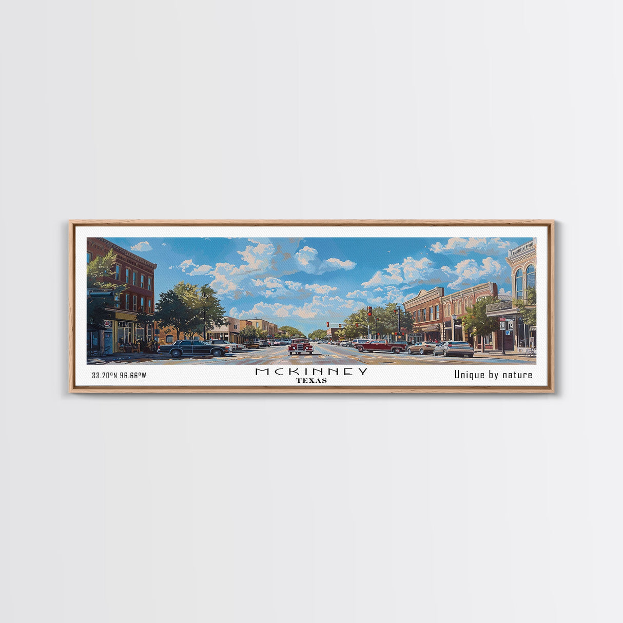 McKinney Texas Panoramic Framed Canvas Print, Beautiful Watercolor Art, Perfect Office Wall Decor, Living Room Art, Travel Poster, City Print