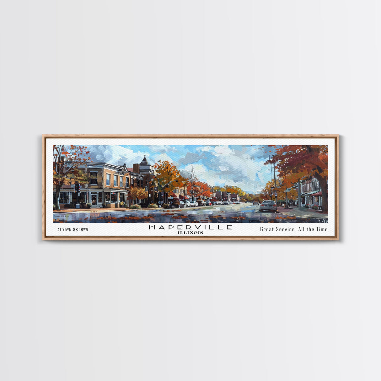 Naperville Illinois Panoramic Framed Canvas Print, Watercolor Cityscape, Office Wall Art, Travel Poster, Living Room Decor, City Art