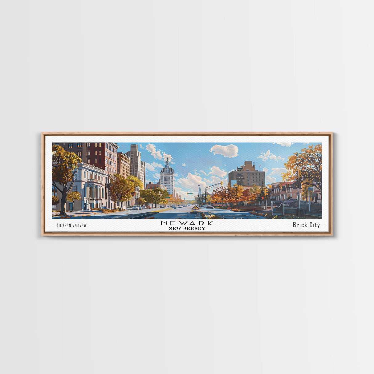 Newark New Jersey Panoramic Framed Canvas Print, Watercolor City Art, Office Wall Decor, Travel Poster, Living Room Decor, City Art