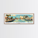 St. Petersburg Florida Panoramic Wall Art, Mid Century Modern Framed Canvas Print, Retro Pop Art Travel Poster, Living Room and Office Wall Art