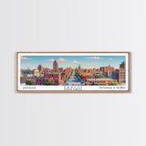 Fargo North Dakota Panoramic Painting, Mid Century Modern Framed Canvas Print, Retro Pop Art Travel Poster, City Wall Art