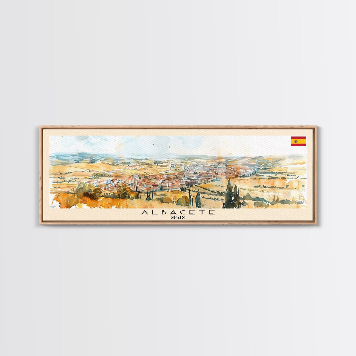 Albacete Spain Travel Print Wall Art, Panoramic City Art, Travel Art, Wall Decor, Vacation Gift, Framed Canvas Print Or Metal Art