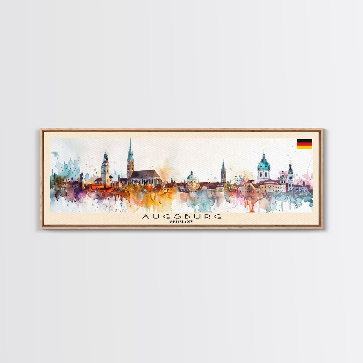 Augsburg Germany Panoramic Travel Poster, Framed Canvas Print or Metal Wall Art, Travel Art, Home Decor, Panoramic Painting, Midcentury Art