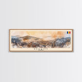 Brasov Romania Panoramic Travel Poster, Framed Canvas Print or Metal Wall Art, Travel Art, Home Decor, Panoramic Painting, Midcentury Art
