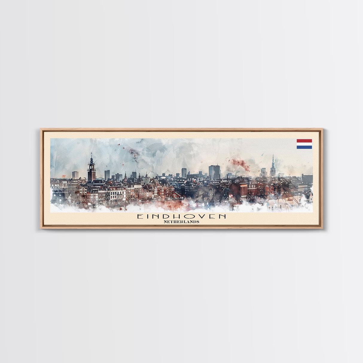 Eindhoven Netherlands Panoramic Travel Poster, Framed Canvas Print or Metal Wall Art, Travel Art, Home Decor, Panoramic Painting, Midcentury Art