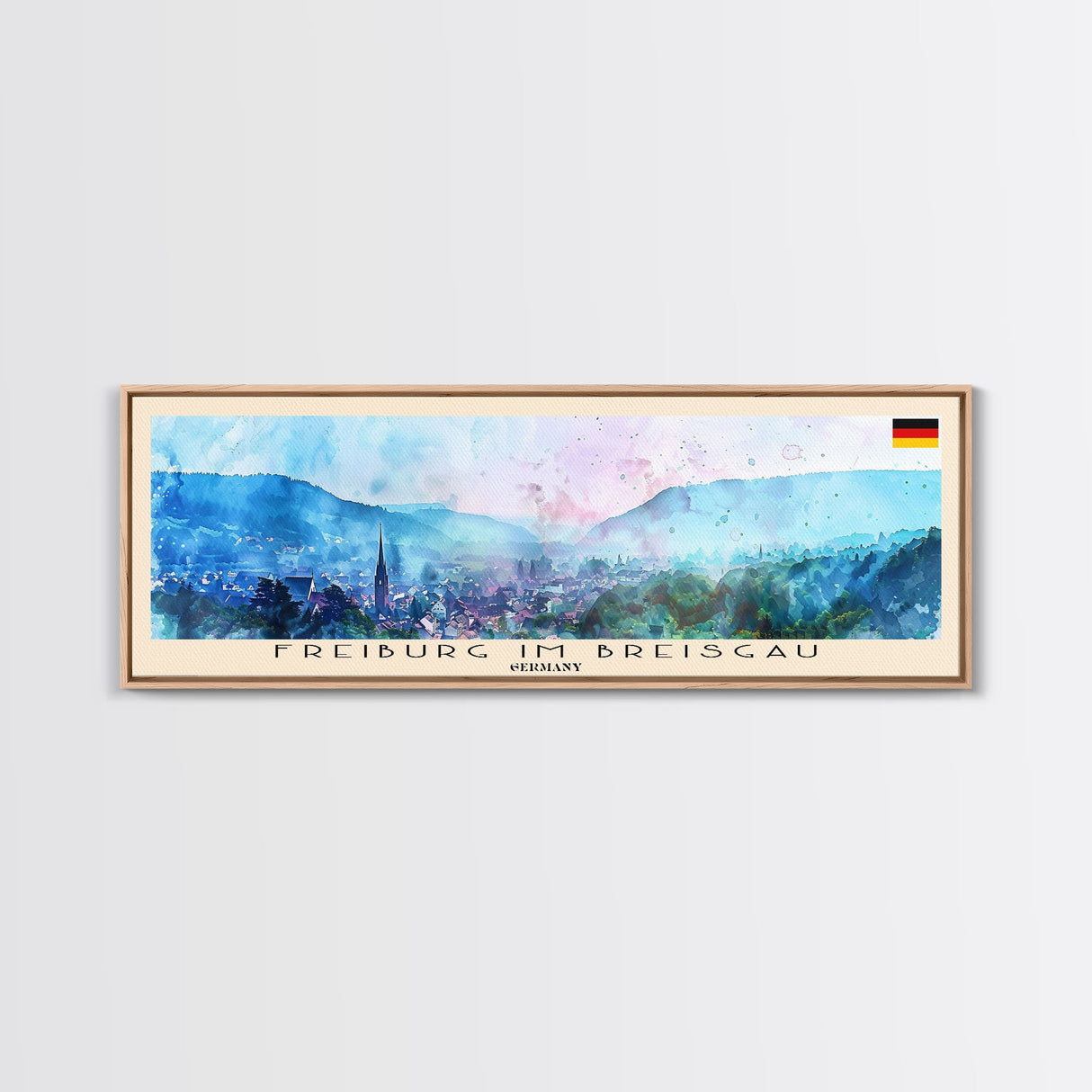 Freiburg Germany Panoramic Travel Poster, Framed Canvas Print or Metal Wall Art, Travel Art, Home Decor, Panoramic Painting, Midcentury Art