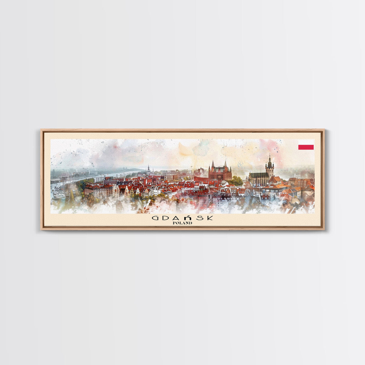 Gdansk Poland Travel Print Wall Art, Panoramic City Art, Travel Art, Wall Decor, Vacation Gift, Framed Canvas Print Or Metal Art
