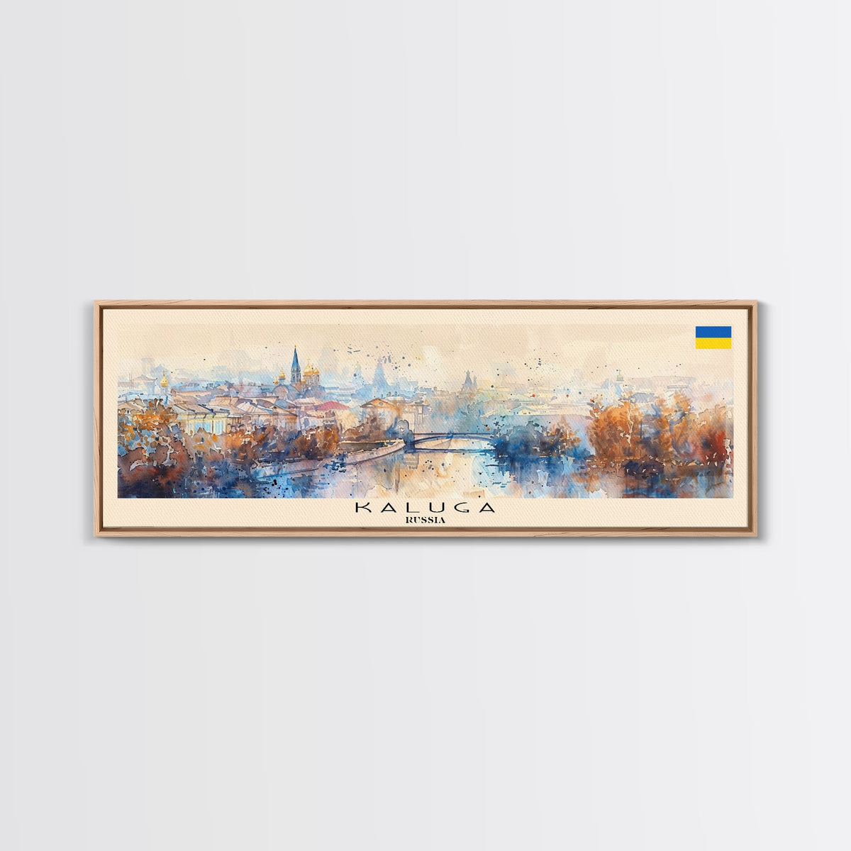 Kaluga Russia Panoramic Travel Poster, Framed Canvas Print or Metal Wall Art, Travel Art, Home Decor, Panoramic Painting, Midcentury Art