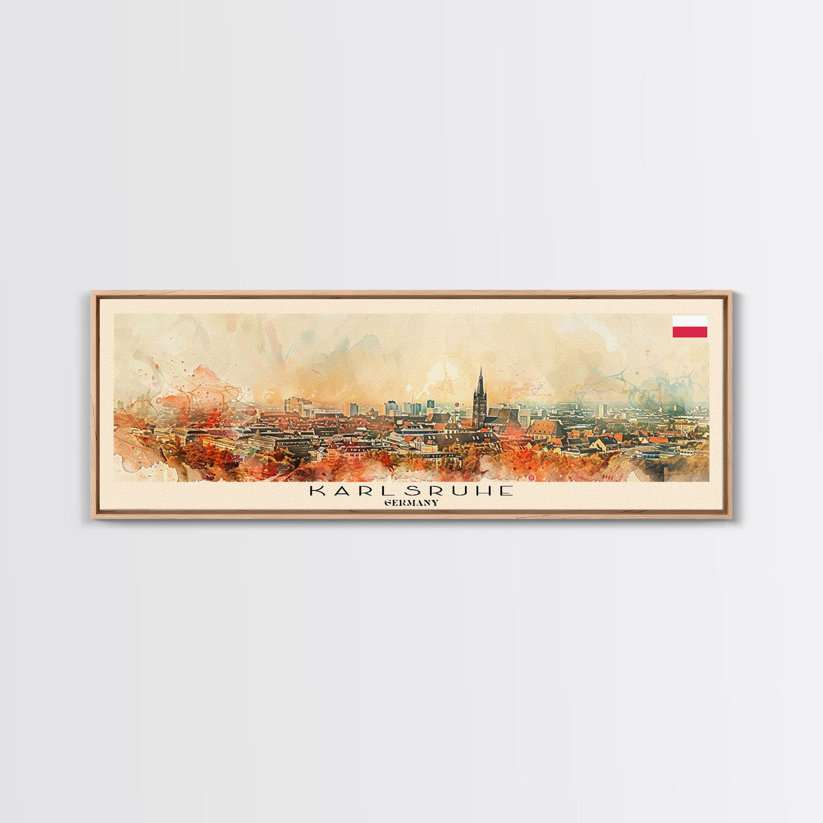 Karlsruhe Germany Panoramic Travel Poster, Framed Canvas Print or Metal Wall Art, Travel Art, Home Decor, Panoramic Painting, Midcentury Art