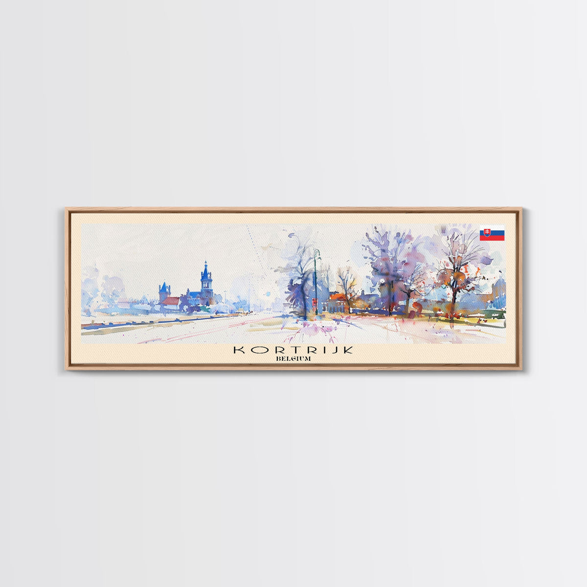 Kortrijk Belgium Travel Print Wall Art, Panoramic City Art, Travel Art, Wall Decor, Vacation Gift, Framed Canvas Print Or Metal Art
